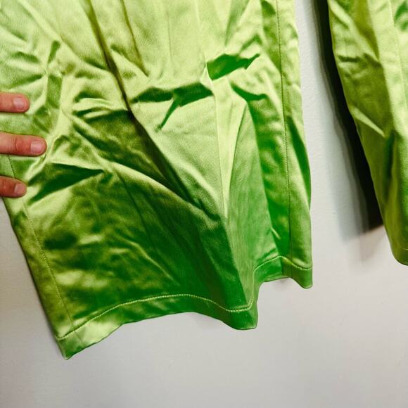 ALIÉTTE Women's Green Satin Front Zipper Closure Retro Wide Leg Pants Size 4 - Picture 10 of 16